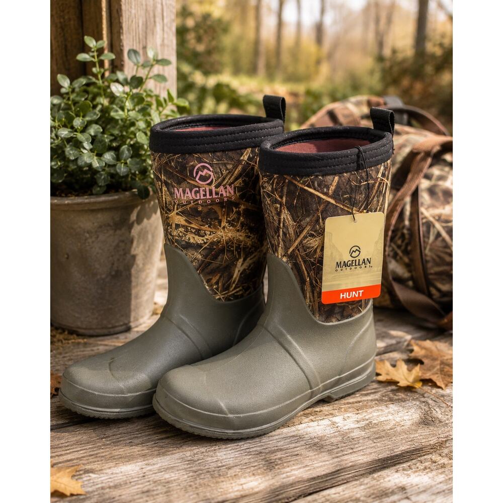 Magellan Outdoors Hunt Women’s Rubber Rain Boots Camo Neoprene Sz 6 Waterproof
